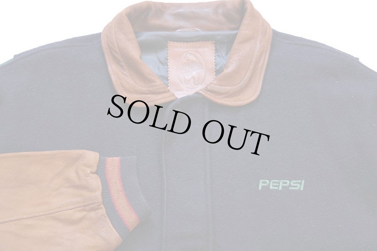 画像3: 90s USA製 Golden Bear PEPSI ペプシ 刺繍 マルチカラー メルトン ウール ヌバック レザー 袖革スタジャン XL (3)