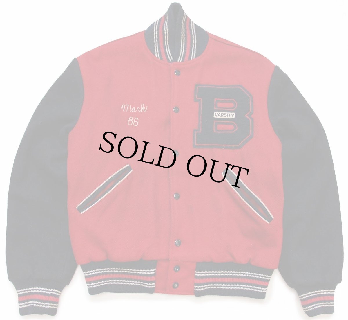 画像1: 60s THE STANDARD PENNANT レタードパッチ&チェーン刺繍 ツートン キルティングライナー メルトン ウール スタジャン 赤×黒 (1)