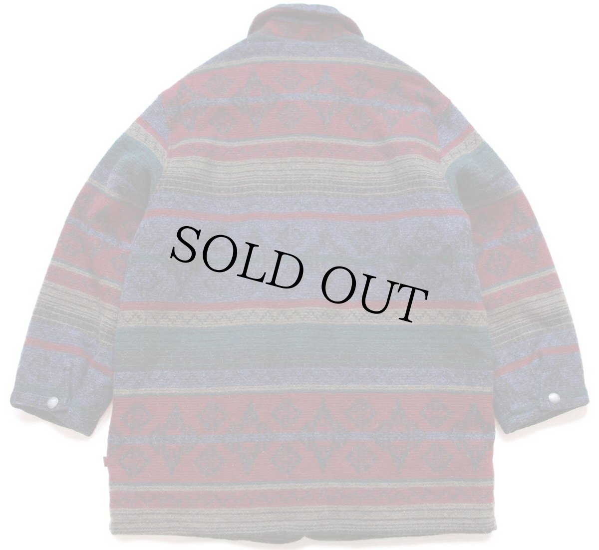 画像2: 90s USA製 Woolrichウールリッチ フォークロア柄 コンチョボタン キルティングライナー ウール ブランケット コート L (2)