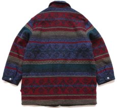 画像2: 90s USA製 Woolrichウールリッチ フォークロア柄 コンチョボタン キルティングライナー ウール ブランケット コート L (2)