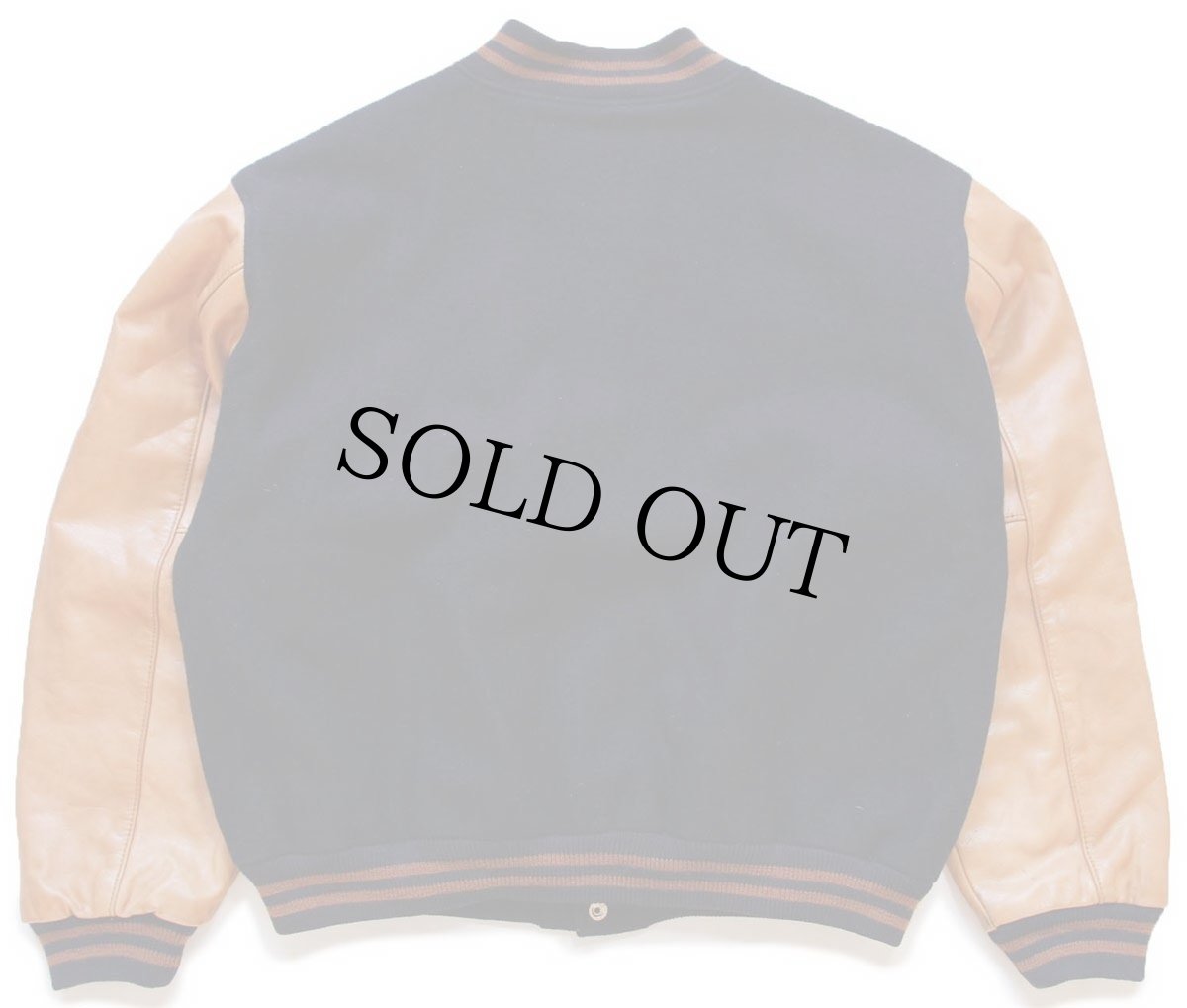 画像2: 90s USA製 Golden Bear The Fan AM950刺繍 キルティングライナー メルトン ウール 袖革スタジャン 濃紺×茶 XL (2)