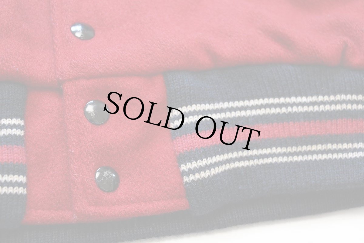 画像6: 60s THE STANDARD PENNANT レタードパッチ&チェーン刺繍 ツートン キルティングライナー メルトン ウール スタジャン 赤×黒 (6)