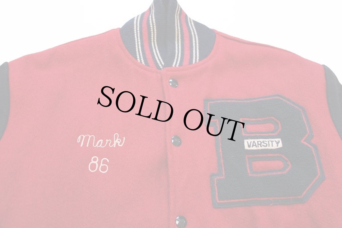 画像3: 60s THE STANDARD PENNANT レタードパッチ&チェーン刺繍 ツートン キルティングライナー メルトン ウール スタジャン 赤×黒 (3)