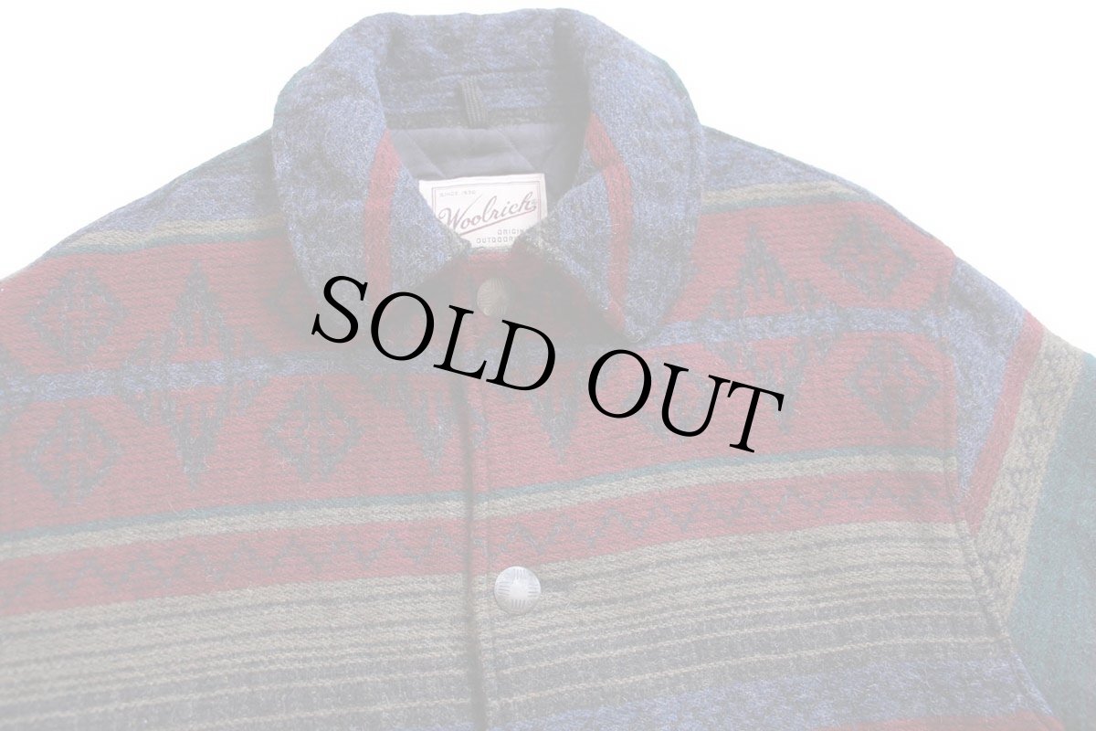 画像3: 90s USA製 Woolrichウールリッチ フォークロア柄 コンチョボタン キルティングライナー ウール ブランケット コート L (3)