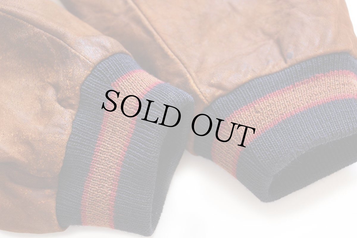 画像8: 90s USA製 Golden Bear PEPSI ペプシ 刺繍 マルチカラー メルトン ウール ヌバック レザー 袖革スタジャン XL (8)