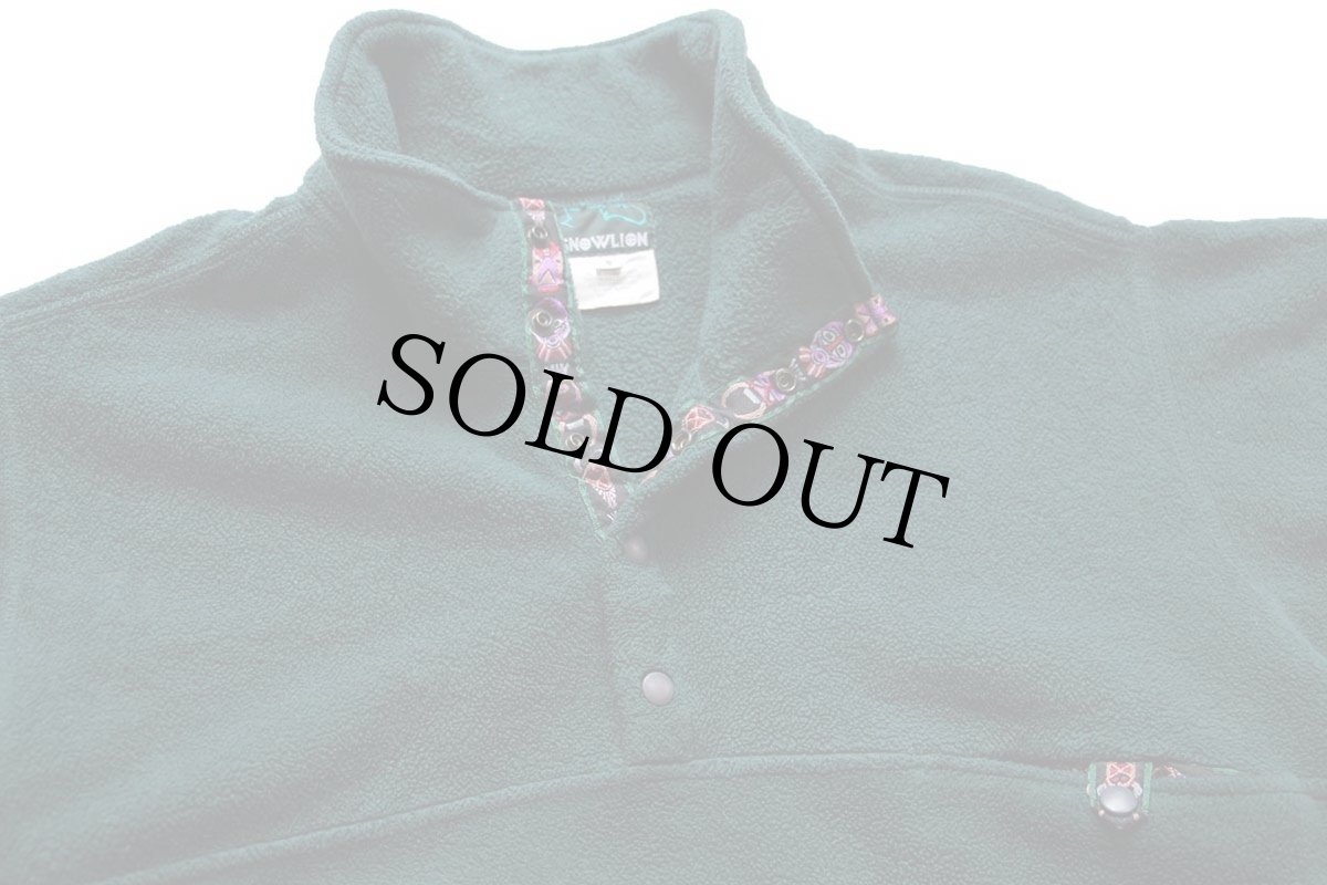 画像3: 80s USA製 SNOWLION チロリアンテープ プルオーバー フリース 緑 S (3)