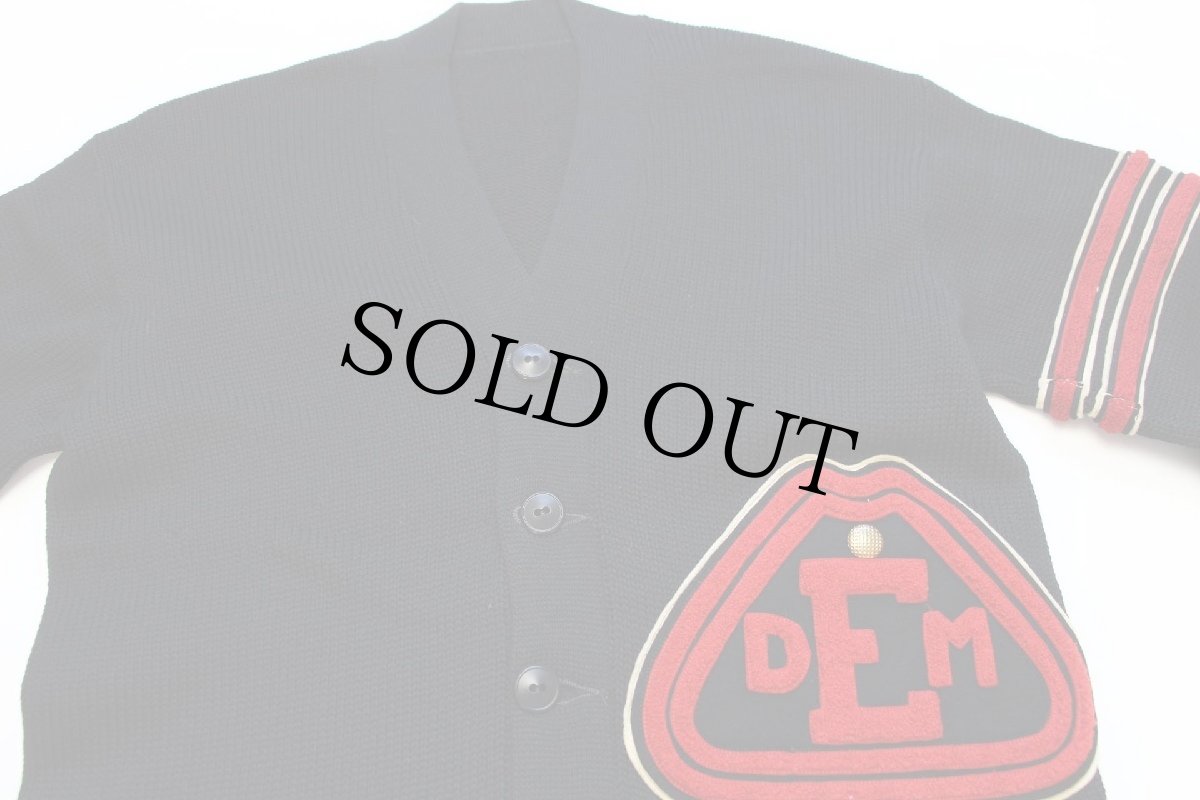 画像3: 50s UNKNOWN DEM パッチ付き パチポケ ウールニット レタードカーディガン 黒 (3)