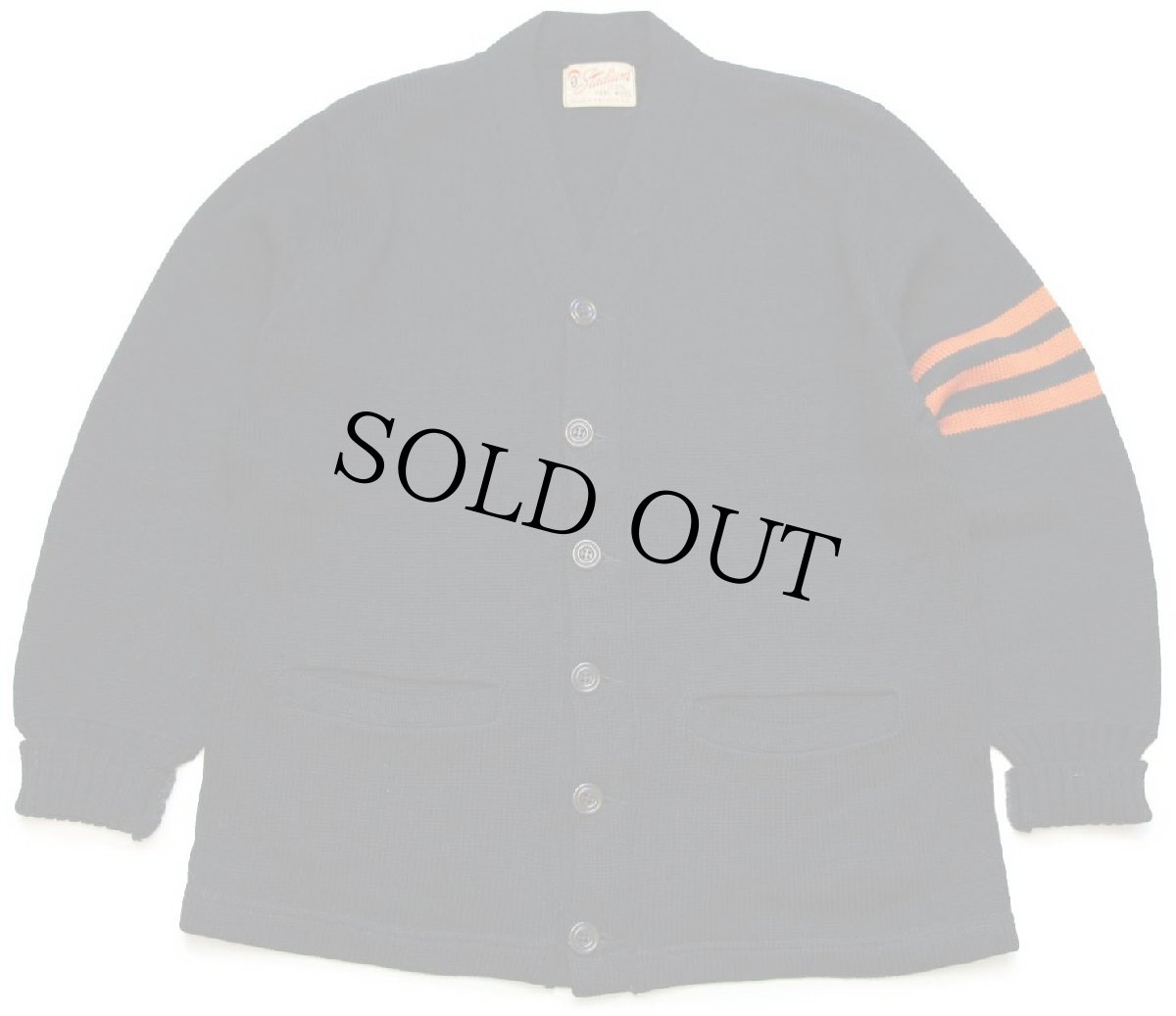 画像1: 50s Stadium ウールニット レタードカーディガン 黒 (1)