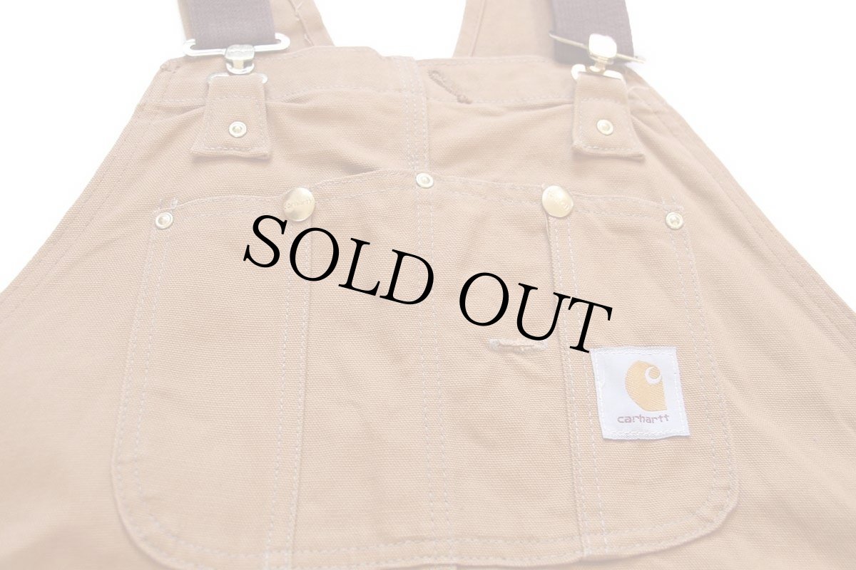 画像4: 00s USA製 carharttカーハート キルティングライナー ダブルニー ダック地 オーバーオール 茶 44×30 (4)