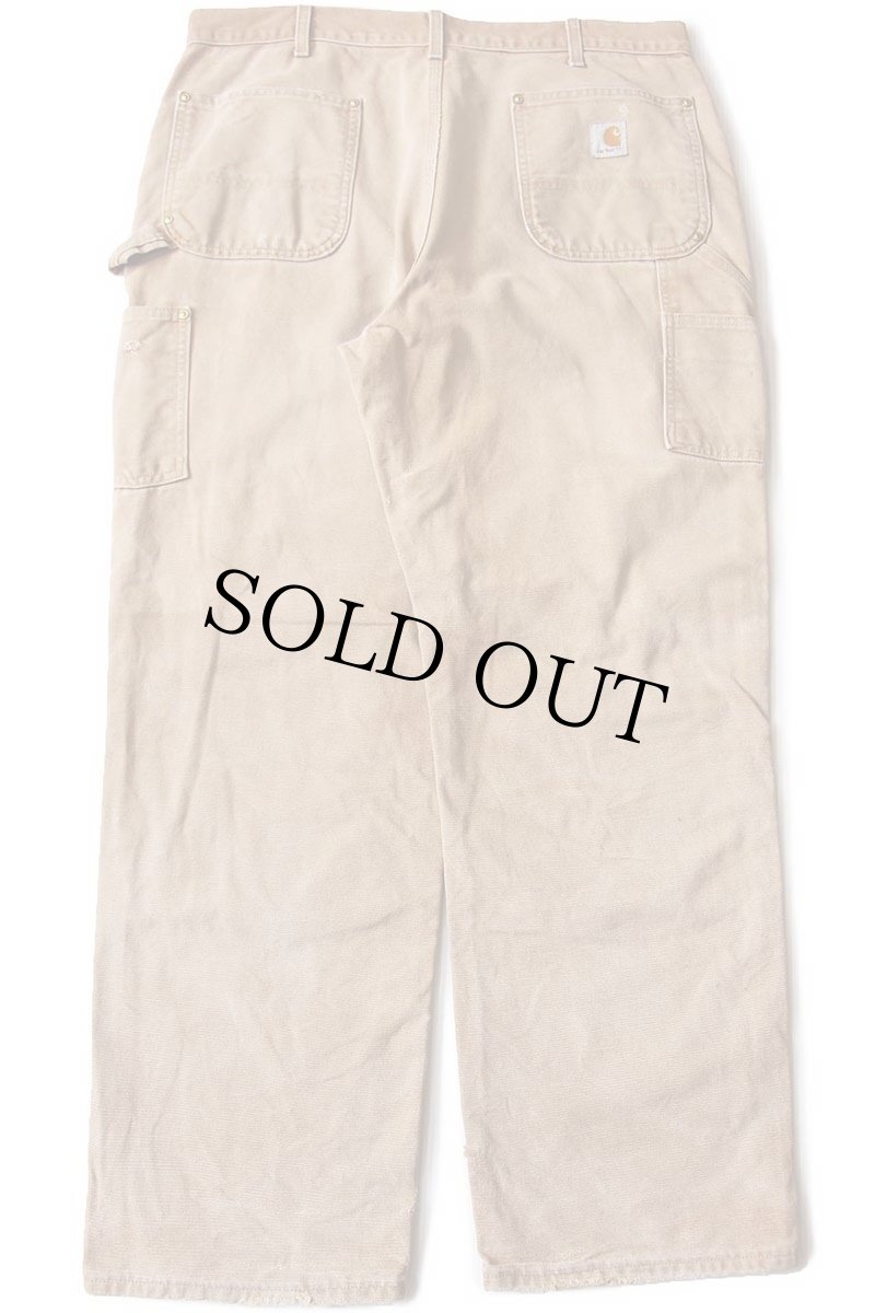 画像3: USA製 carharttカーハート ダブルニー ダック地 ペインターパンツ ボロ 茶 W38 L32 (3)