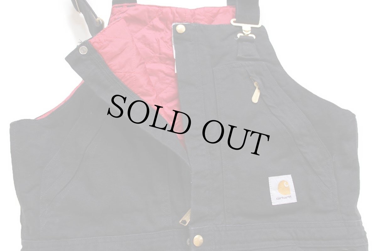 画像4: 00s USA製 carharttカーハート Zip-To-Waist Biberall キルティングライナー ダブルニー ダック地 オーバーオール 黒 34×30 (4)