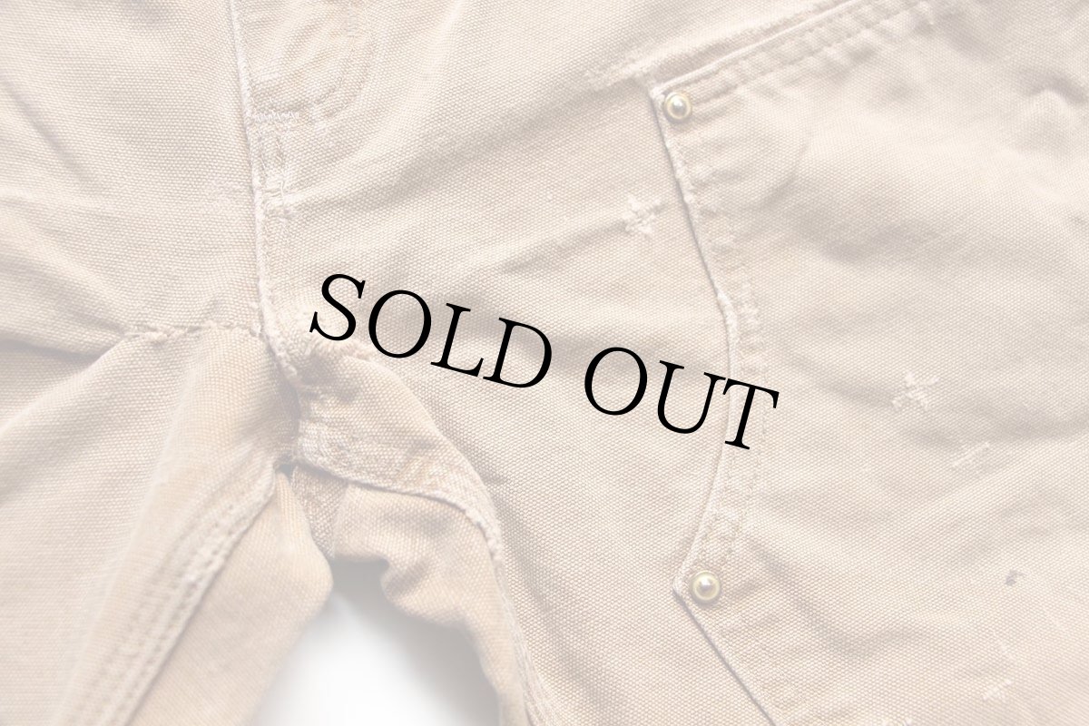 画像8: USA製 carharttカーハート ダブルニー ダック地 ペインターパンツ ボロ 茶 W38 L32 (8)