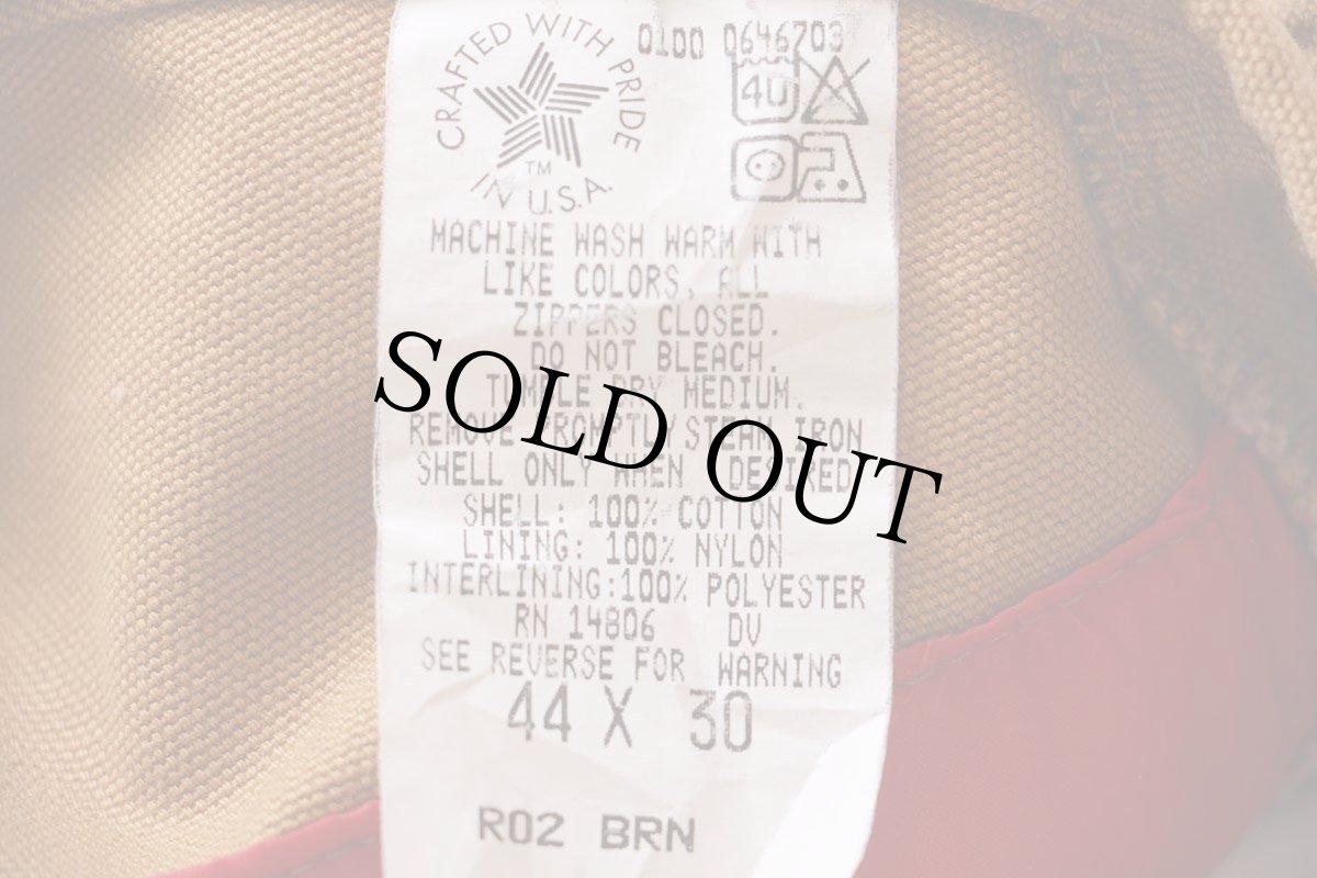 画像5: 00s USA製 carharttカーハート キルティングライナー ダブルニー ダック地 オーバーオール 茶 44×30 (5)