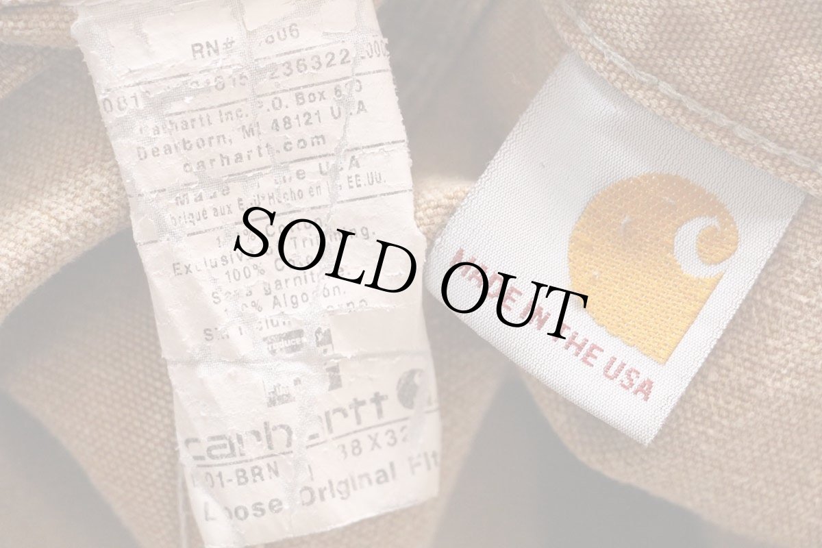 画像6: USA製 carharttカーハート ダブルニー ダック地 ペインターパンツ ボロ 茶 W38 L32 (6)