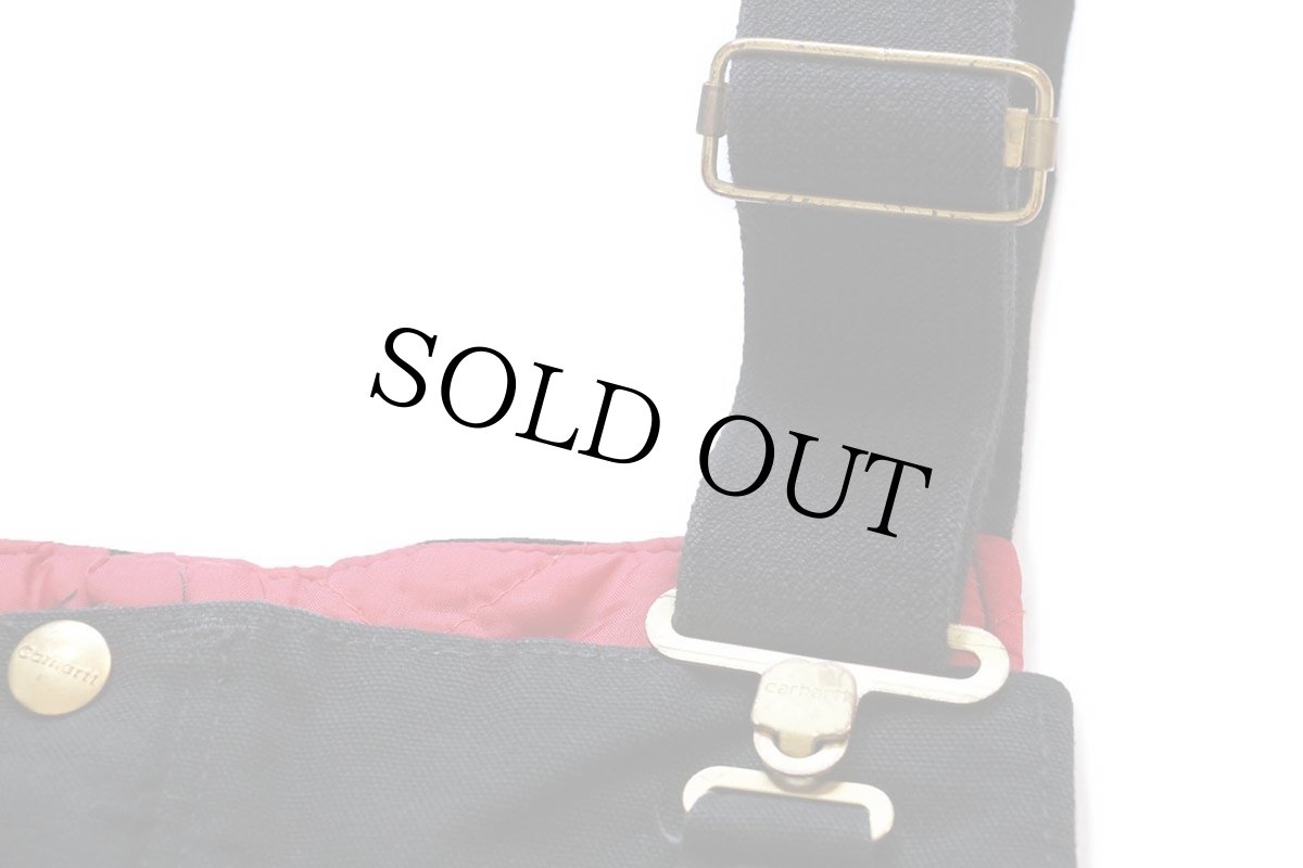 画像6: 00s USA製 carharttカーハート Zip-To-Waist Biberall キルティングライナー ダブルニー ダック地 オーバーオール 黒 34×30 (6)