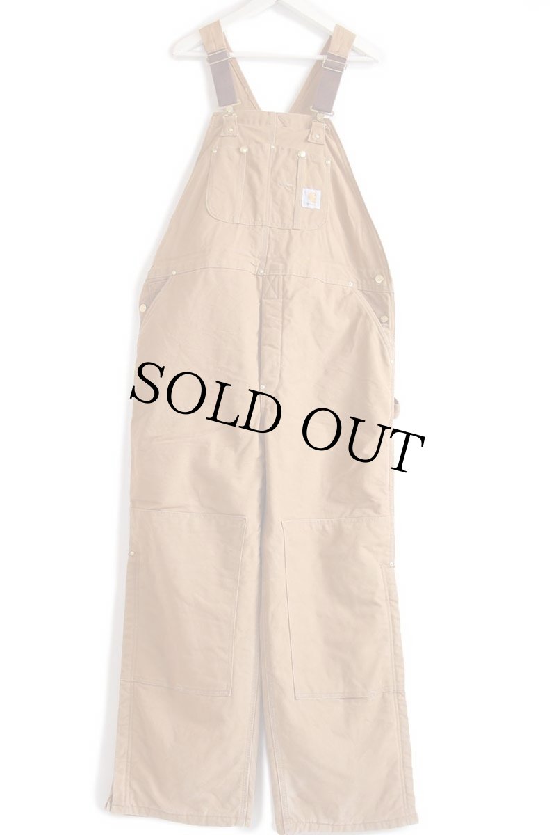 画像2: 00s USA製 carharttカーハート キルティングライナー ダブルニー ダック地 オーバーオール 茶 44×30 (2)