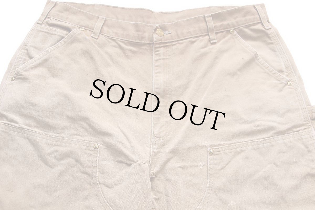 画像4: USA製 carharttカーハート ダブルニー ダック地 ペインターパンツ ボロ 茶 W38 L32 (4)