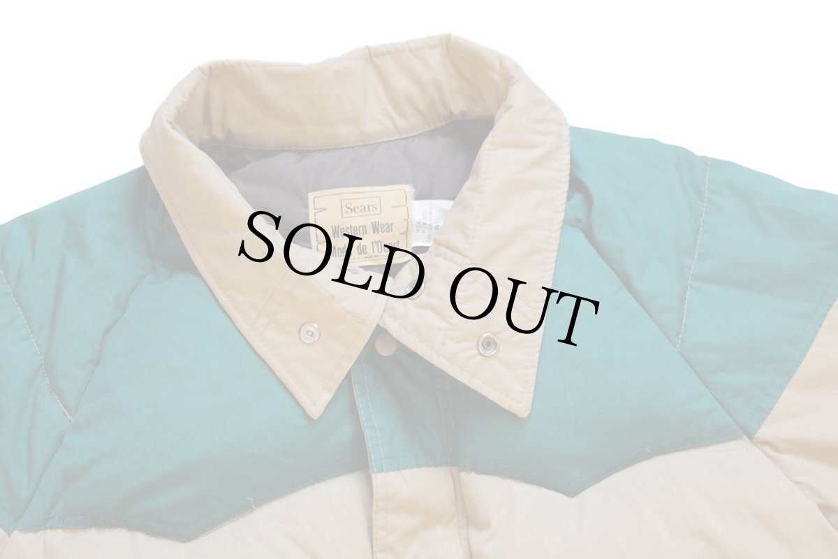 画像4: 80s カナダ製 Sears Western wear ツートン ヨーク切り替え ダウンジャケット カーキ×緑 46 (4)