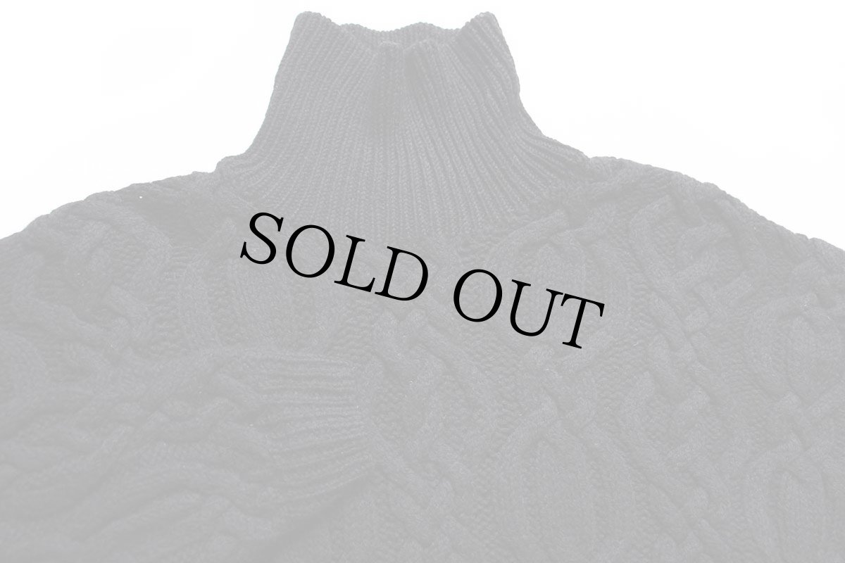 画像3: S.Moritz タートルネック ケーブル編み ウール ハンドニット セーター ブラック L★フィッシャーマン (3)