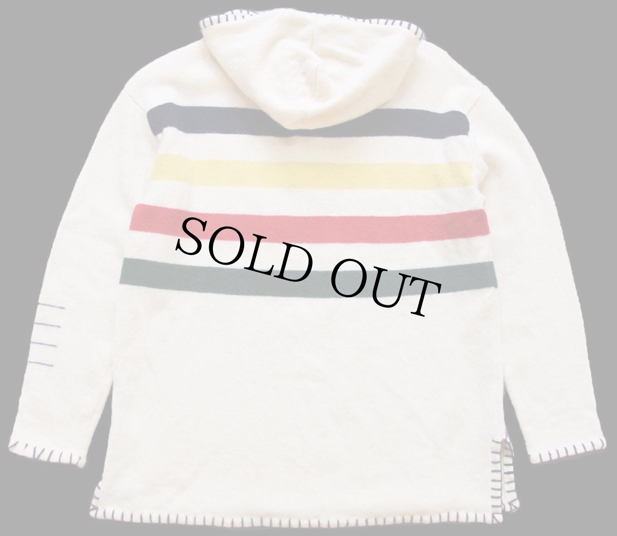 画像2: 90s LAUREN ラルフローレン マルチボーダー ハーフジップ ラムウール ニットパーカー M★ハドソンズベイ (2)