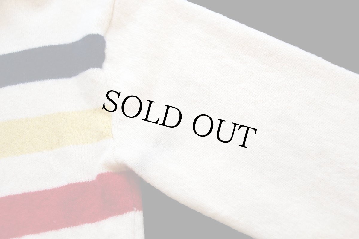 画像5: 90s LAUREN ラルフローレン マルチボーダー ハーフジップ ラムウール ニットパーカー M★ハドソンズベイ (5)