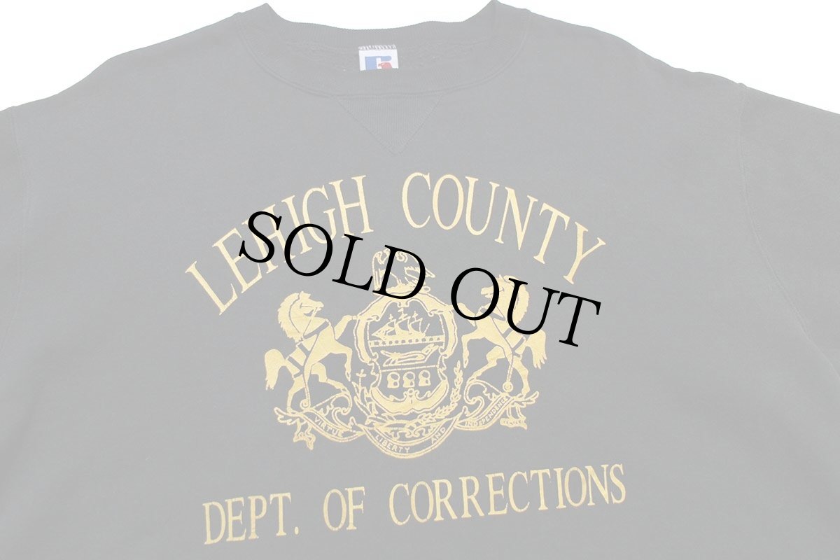 画像3: 90s USA製 RUSSELLラッセル LEHIGH COUNTY DEPT. OF CORRECTIONS 前V スウェット 黒 L (3)