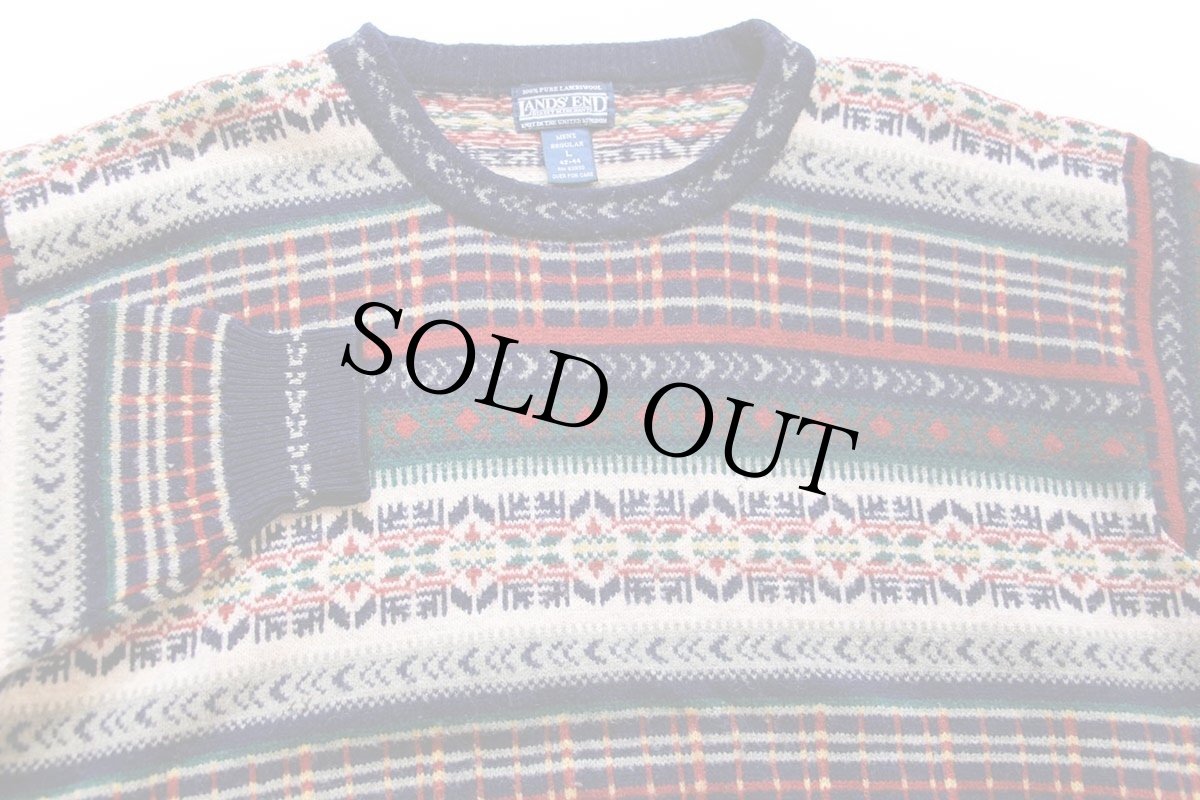 画像3: 90s 英国製 LANDS'ENDランズエンド フェアアイル柄 ラムウールニット セーター L (3)