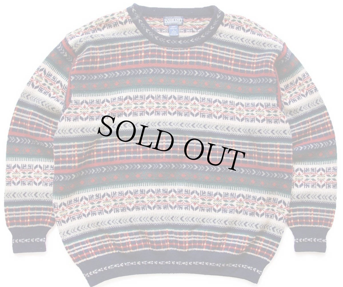 画像1: 90s 英国製 LANDS'ENDランズエンド フェアアイル柄 ラムウールニット セーター L (1)