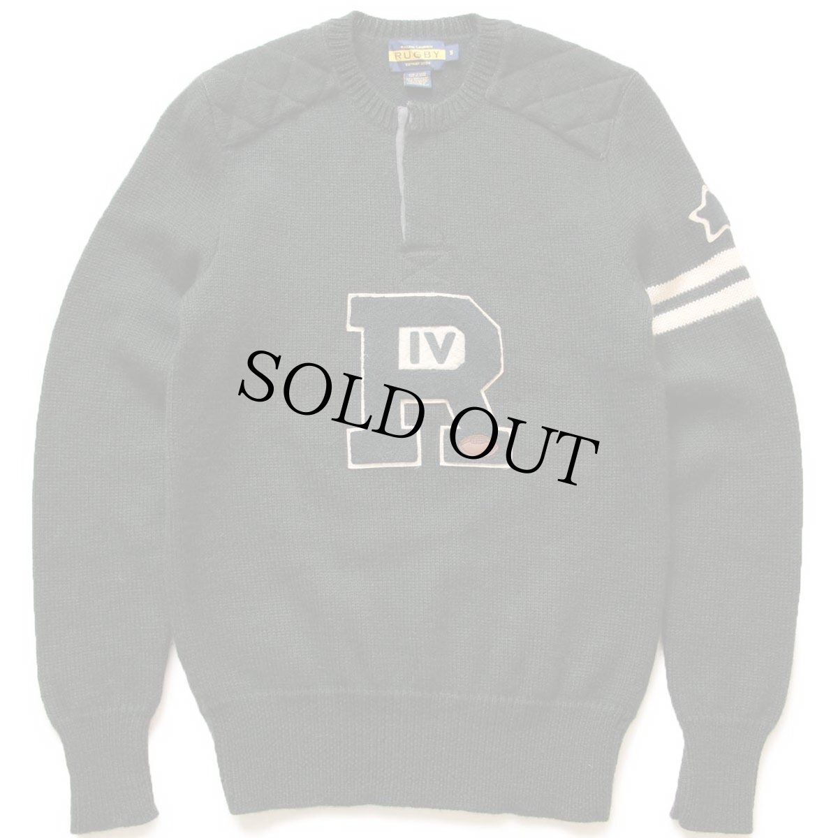 画像1: 00s RUGBY ラルフローレン パッチ付き ヘンリーネック ウールニット レタードセーター 深緑 S (1)