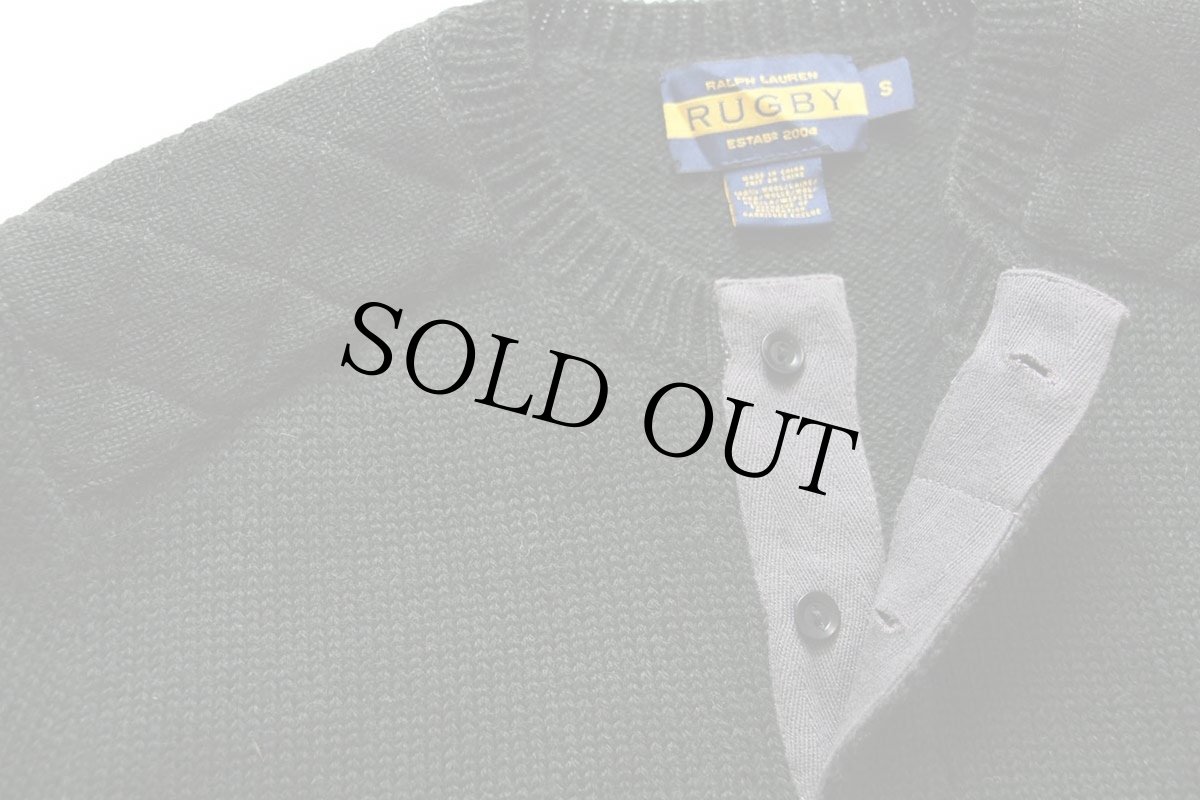 画像5: 00s RUGBY ラルフローレン パッチ付き ヘンリーネック ウールニット レタードセーター 深緑 S (5)