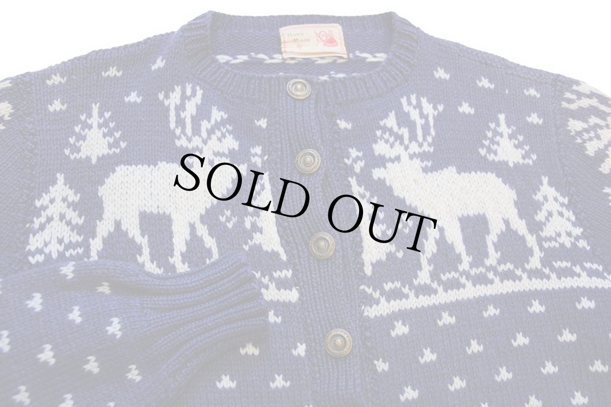 画像3: 60s 鹿柄 ノルディック柄 ウール ハンドニット カーディガン (3)