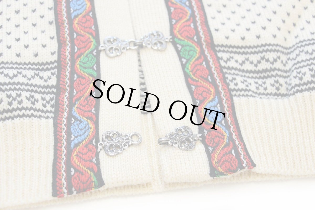 画像5: ノルウェー製 NORLENDER ノルディック柄 チロリアンテープ ウールニット カーディガン S (5)