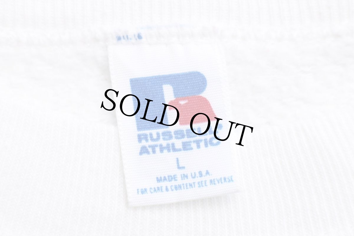 画像4: 80s USA製 RUSSELLラッセル SMU Mustangs ホース 前V スウェット 白 L (4)