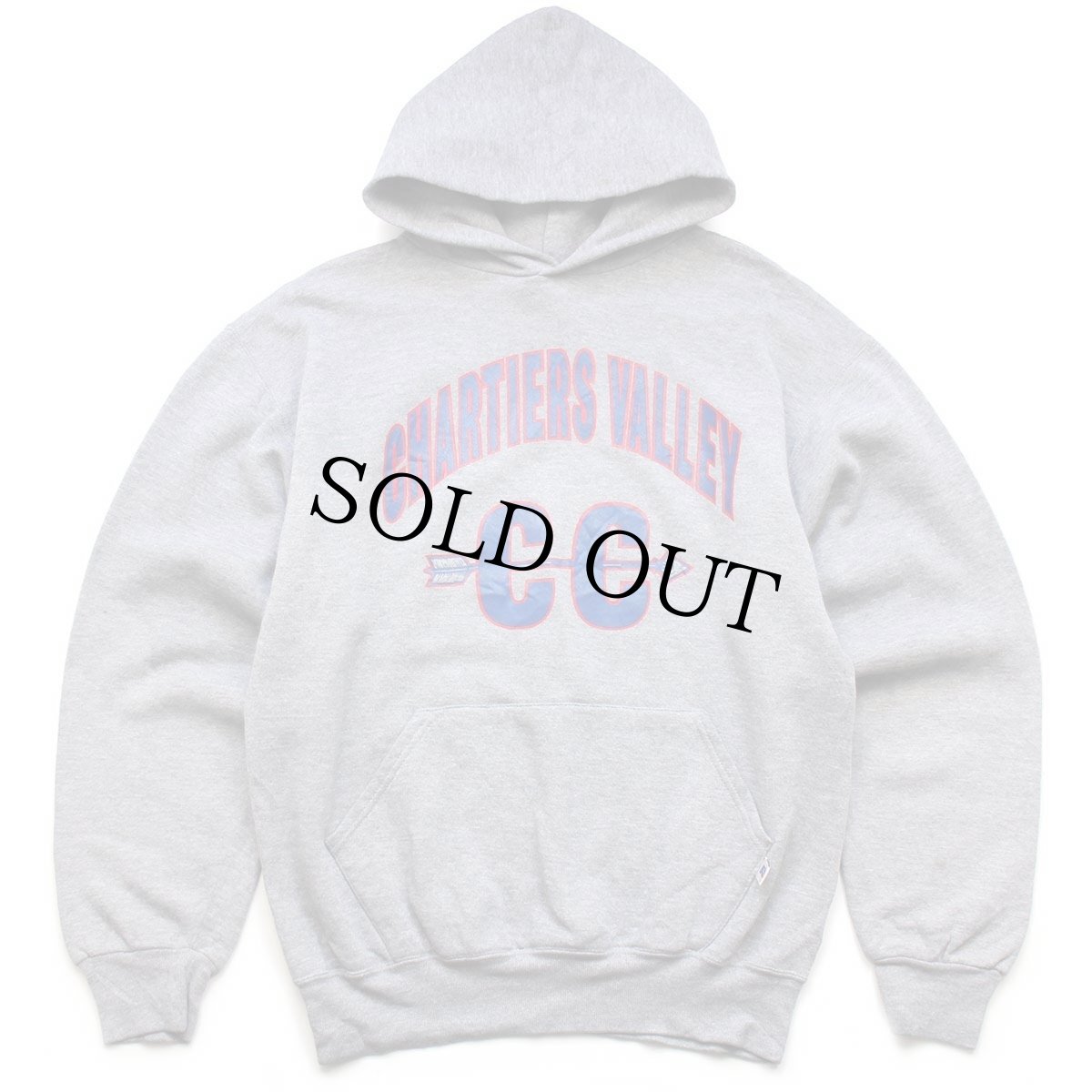 画像1: 90s メキシコ製 RUSSELLラッセル CHARTIERS VALLEY CC スウェットパーカー 杢グレー M★フーディー (1)