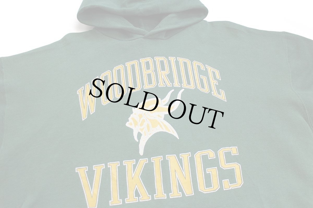 画像3: 90s USA製 RUSSELLラッセル WOODBRIDGE VIKINGS スウェットパーカー 緑 XL★フーディー (3)