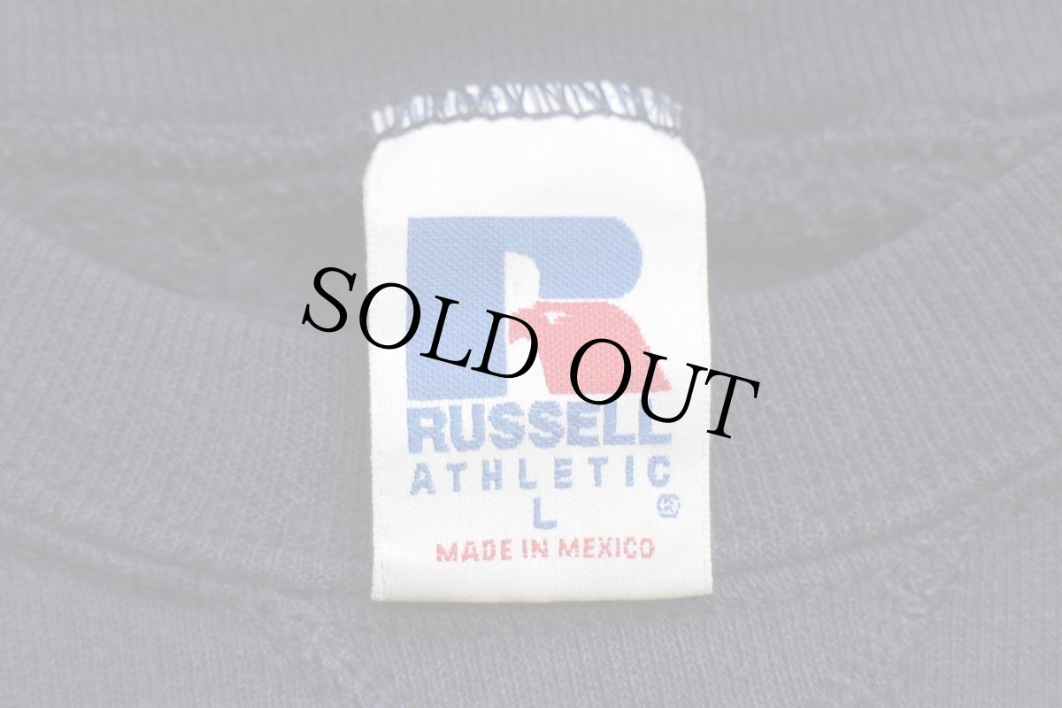 画像5: 90s メキシコ製 RUSSELLラッセル appeeling fruit Inc. ロゴ刺繍 前V スウェット ナス紺 L (5)