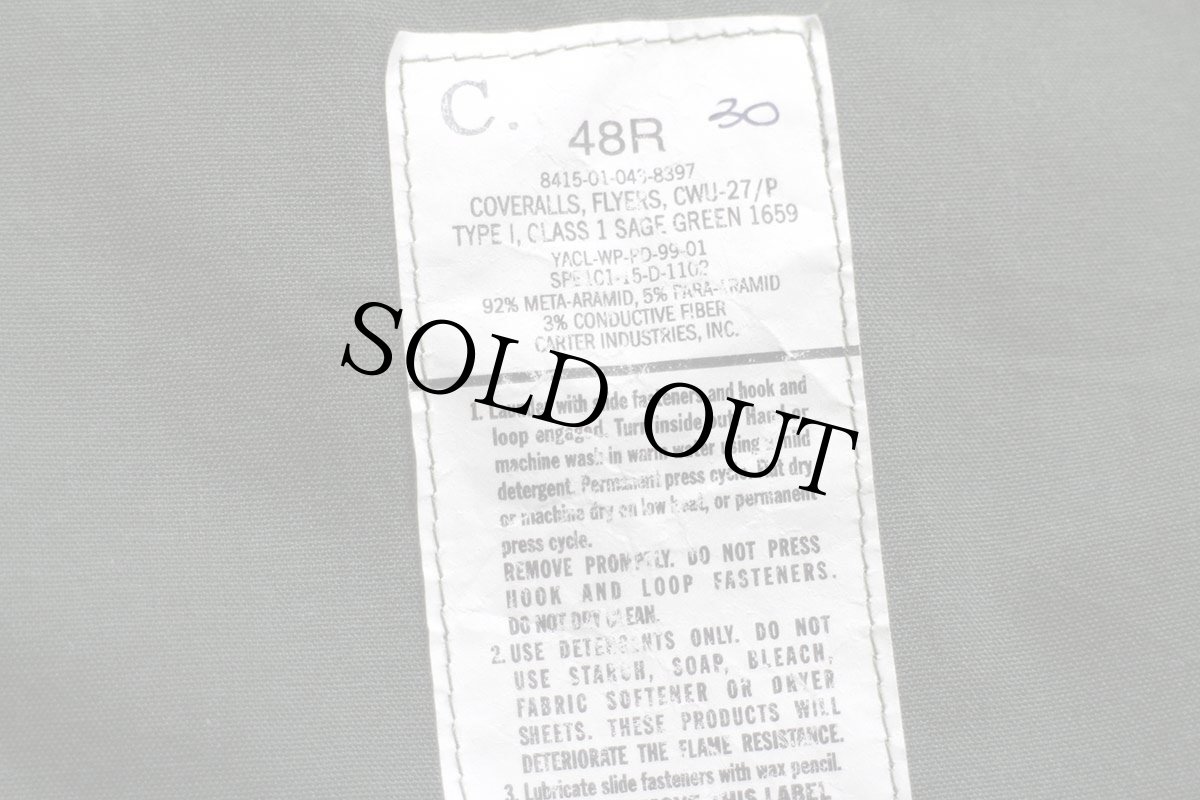 画像5: 15 米軍 CWU-27/P カバーオール アラミド フライトスーツ セージグリーン 48R★つなぎ (5)