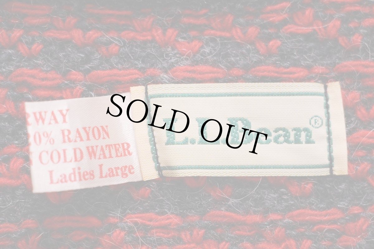 画像4: 90s ノルウェー製 L.L.Bean ノルウェージャン バーズアイ ウールニット カーディガン グレー×レッド L-L (4)