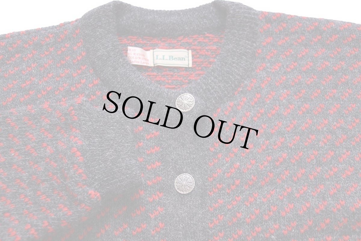 画像3: 90s ノルウェー製 L.L.Bean ノルウェージャン バーズアイ ウールニット カーディガン グレー×レッド L-L (3)