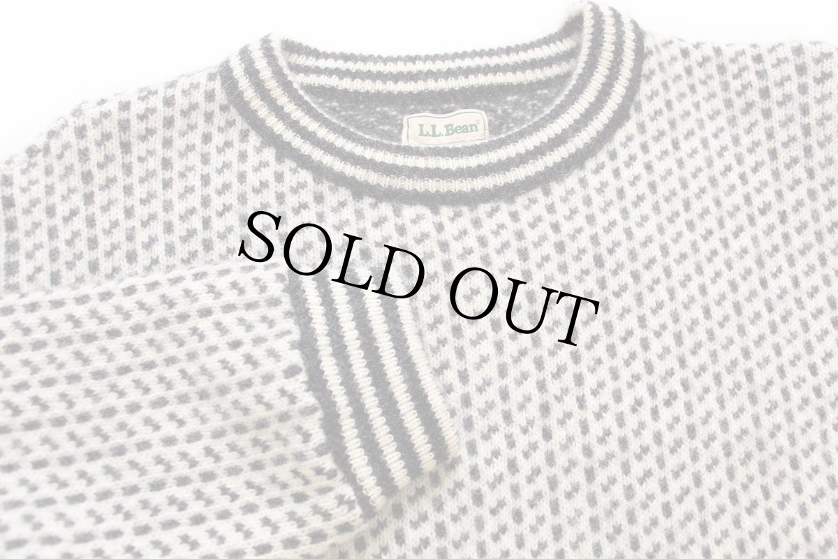 画像3: 90s ノルウェー製 L.L.Bean ノルウェージャン バーズアイ ウールニット セーター 白×グレー L★A (3)