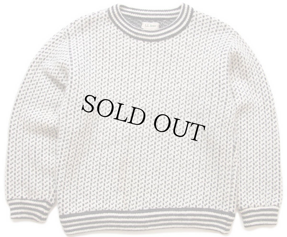 画像1: 90s ノルウェー製 L.L.Bean ノルウェージャン バーズアイ ウールニット セーター 白×グレー L★A (1)