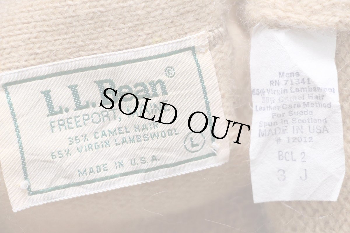 画像4: 80s USA製 L.L.Bean パチポケ&エルボーパッチ サドルショルダー キャメルヘア×ラムウールニット カーディガン L (4)