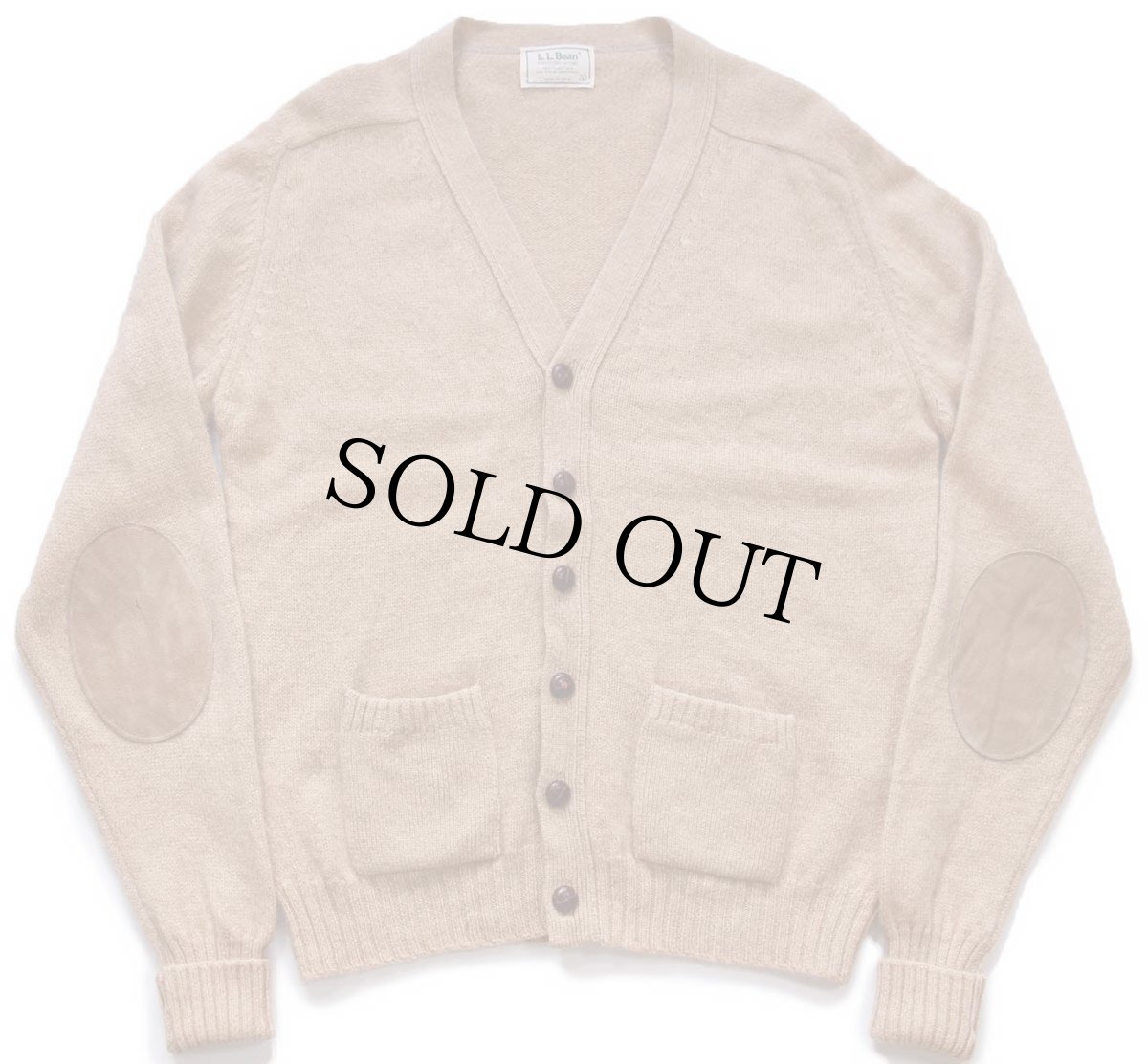 画像1: 80s USA製 L.L.Bean パチポケ&エルボーパッチ サドルショルダー キャメルヘア×ラムウールニット カーディガン L (1)