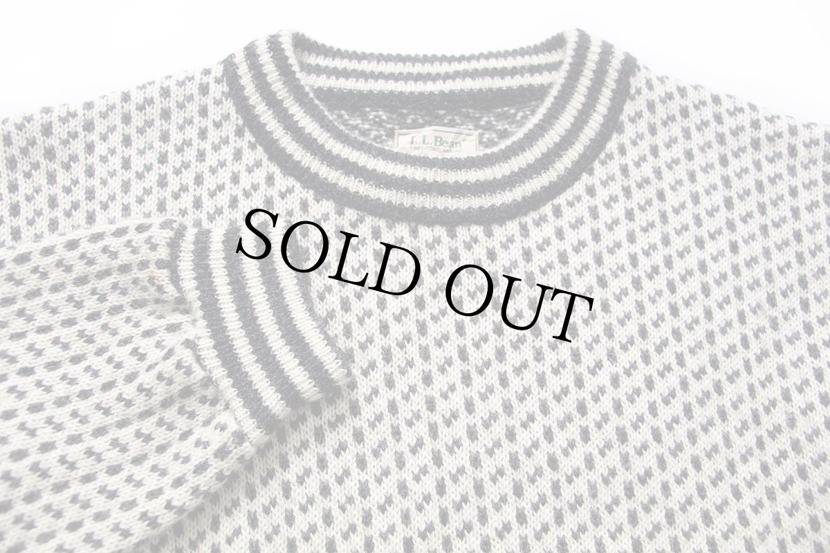 画像3: 80s ノルウェー製 L.L.Bean ノルウェージャン バーズアイ ウールニット セーター 白×グレー L★B (3)
