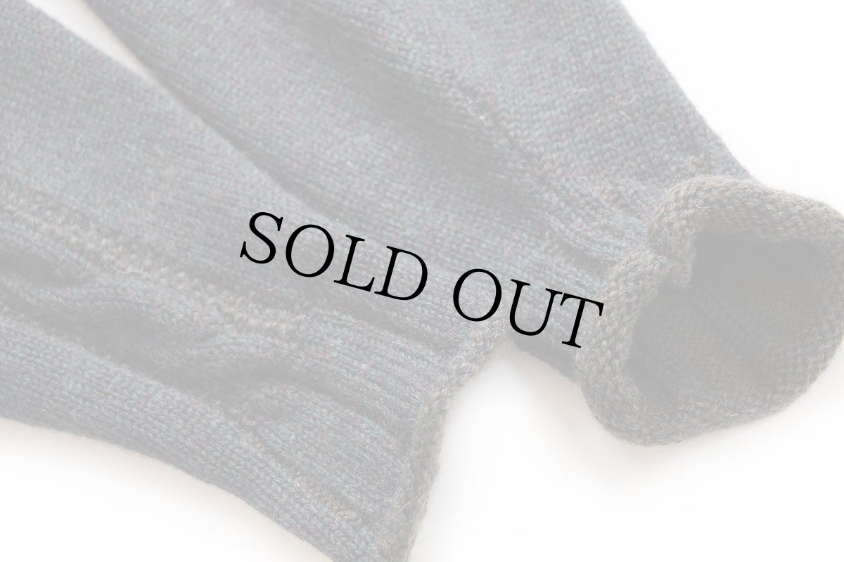 画像8: 90s アイルランド製 L.L.Bean 編み柄 切り替え ウールニット セーター 緑×紫 ミックス M (8)