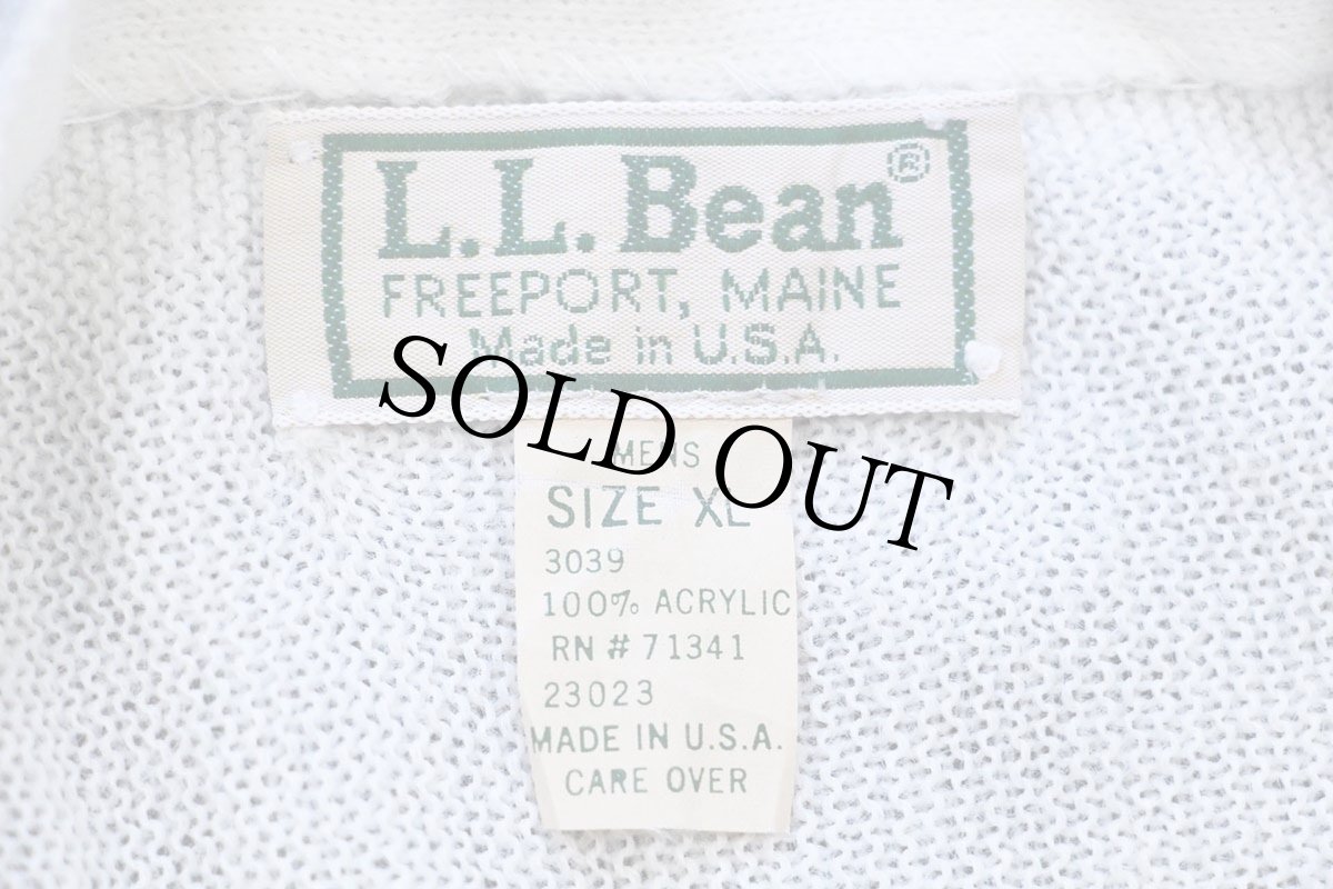画像4: 80s USA製 L.L.Bean 無地 パール編み アクリルニット カーディガン 白 XL (4)
