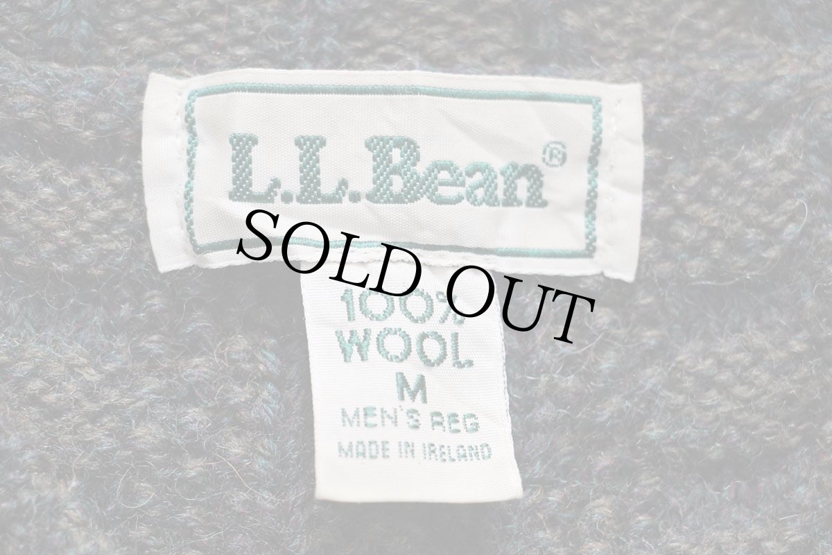 画像4: 90s アイルランド製 L.L.Bean 編み柄 切り替え ウールニット セーター 緑×紫 ミックス M (4)