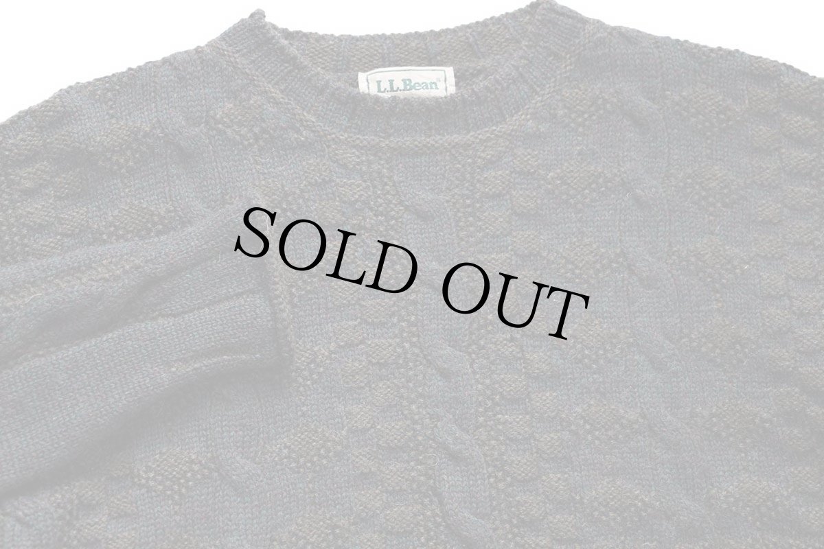 画像3: 90s アイルランド製 L.L.Bean 編み柄 切り替え ウールニット セーター 緑×紫 ミックス M (3)