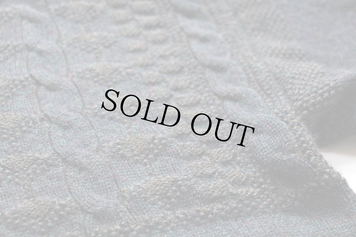 画像5: 90s アイルランド製 L.L.Bean 編み柄 切り替え ウールニット セーター 緑×紫 ミックス M (5)