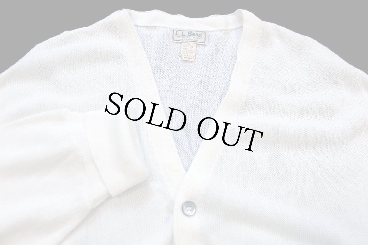 画像3: 80s USA製 L.L.Bean 無地 パール編み アクリルニット カーディガン 白 XL (3)